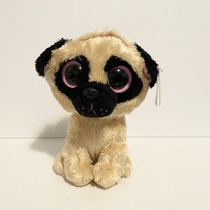 TY Beanie Boos Pugsly Boo Plush Puppy Dog Pug Glitter Sparkle Purple Tag Toy